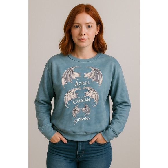 ACOTAR Sweatshirt 3XL Azriel Cassian Rhysand Illyrian Bat Boys Blue Graphic Crew - Picture 2 of 7